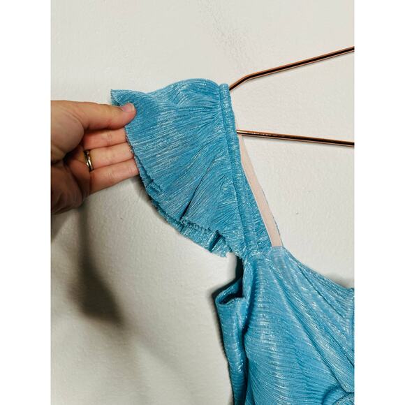 SABINA MUSAYEV Light Blue Metallic Corseted Back Keyhole Cutout Amandea Dress M - Picture 15 of 16